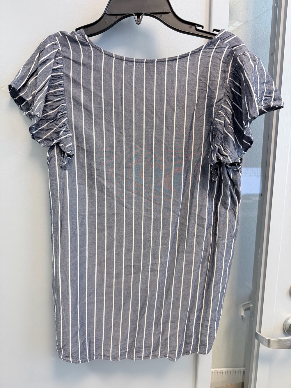 Old Navy Navy and White Vertical-Stripe Ruffle-Sleeve Tunic
